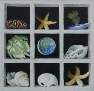 Greg Mort, The Present (triptych)(SOLD), 2021, Watercolor, 13 x 13 inches