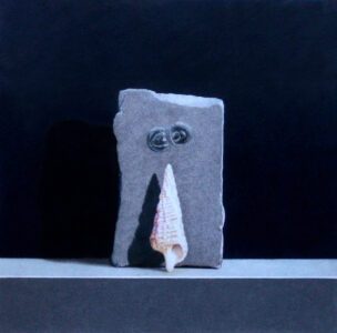 Jon Mort, Written in Stone, 2021, Colored Pencil on Bristol Board, 12 x 12 inches
