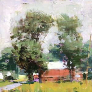 Jon Redmond, Another Red Barn, 2020, Oil on board, 10 x 10 inches