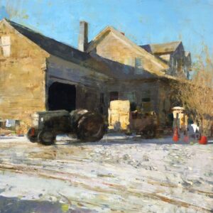 Jon Redmond, Farmhouse February, 2021, Oil on board, 24 x 24 inches