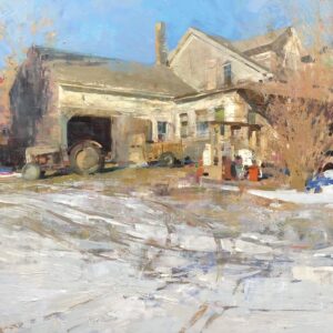 Jon Redmond, Farmhouse January, 2021, Oil on board, 24 x 24 inches