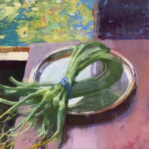 Jon Redmond, Garlic Scapes, 2021, Oil on board, 10 x 10 inches