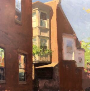 Jon Redmond, In Back, Oil on board, 24 x 24 inches