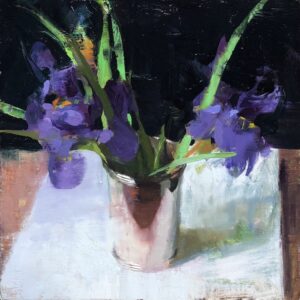 Jon Redmond, Irises, 2021, Oil on board, 10 x 10 inches