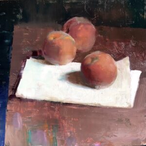 Jon Redmond, Some Massachusetts Peaches, 2021, Oil on board, 10 x 10 inches