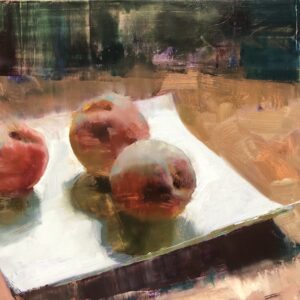 Jon Redmond, Some Pennsylvania Peaches, 2021, Oil on board, 10 x 10 inches