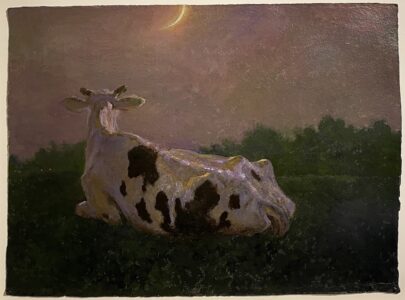 Jamie Wyeth, And the Cow Jumped, First Version (SOLD), 2006, Mixed media on paper, 21 ¼ x 29 inches