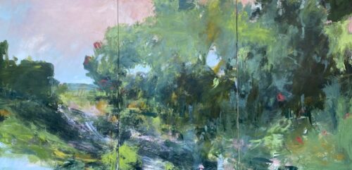 Vicki Vinton, Back Way Home (SOLD), 2021, Mixed media on canvas, 36 x 72 inches