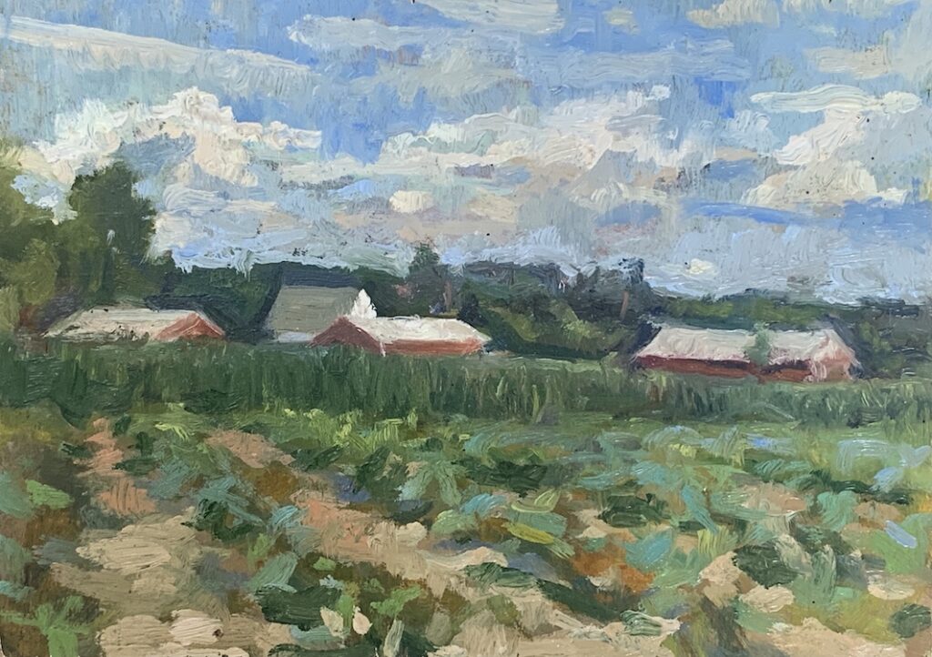 Michael Doyle, Field of Corn and Squash, 2021, Oil on panel, 5 3/4 x 8 inches