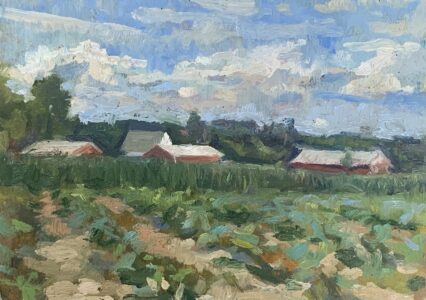Michael Doyle, Field of Corn and Squash, 2021, Oil on panel, 5 3/4 x 8 inches