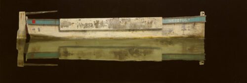 Francis Di Fronzo, Dream (Part 47), 2022, Oil over watercolor and gouache on panel, 19 x 55 inches