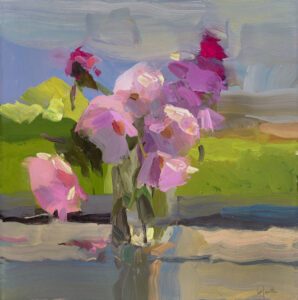 Christine Lafuente, Cosmos by the Sea, 2021, Oil on linen, 16 x 16 inches