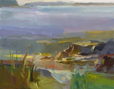 Christine Lafuente, Rocks and Acadian Islands, 2021, Oil on linen, 14 x 18 inches
