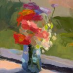 Christine Lafuente, Zinnias and White Hydrangea in Full Sun, 2021, Oil on linen, 16 x 12 inches