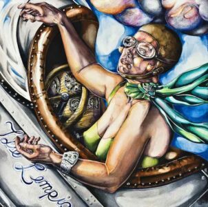 Holly Trostle Brigham, Tamara de Lempicka: On Autopilot, 2009, watercolor, 29 1/2 x 29 1/2 inches