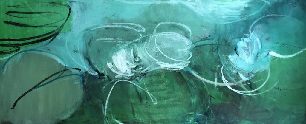 Sandrine Kern, Water Lilies Medley, 2021, Oil and cold wax on canvas, 30 x 70 inches