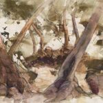 Jane Morris Pack, Splash Olive, 2009, Oil on paper, 25 1/4 x 36 inches