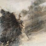 Jane Morris Pack, Uprooted Tree, 2009, Oil on paper, 27 1/2 x 39 inches