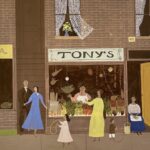 Doris Lee (1905-1983), Untitled (Corner Store), c. 1945-1950, Gouache on illustration board, 12 ½ x 11 ½ inches