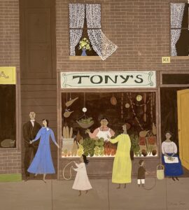 Doris Lee (1905-1983), Untitled (Corner Store), c. 1945-1950, Gouache on illustration board, 12 ½ x 11 ½ inches