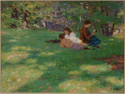 Edward H. Potthast (1857-1927), Lawn Party, Oil on board, 12 x 16 inches