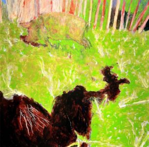 Jamie Wyeth, Onion Sets, Rooted, 2022, Mixed media on panel, 24 x 24 inches