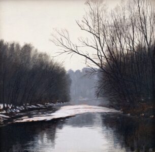 Peter Sculthorpe, Placid Waters, 2022, Oil on panel, 8 x 8 inches