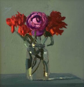 Giovanni Casadei, Red and Purple, 2022, Oil on panel, 10 1/2 x 10 inches