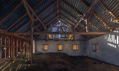 Timothy Barr, Hayloft (SOLD), 2022, Oil on panel, 24 x 40 inches