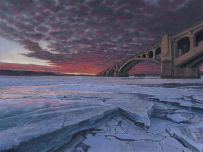 Timothy Barr, Wrightsville Ice Breakup, 2022, Oil on panel, 12 x 16 inches