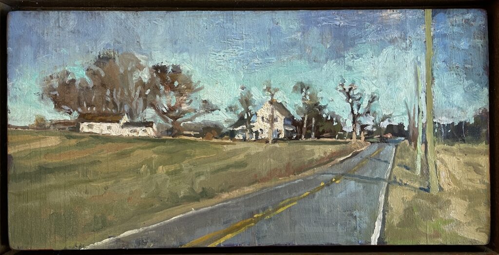 Michael Doyle, Backroads of America, 2023, Oil on panel, 6 x 12 inches