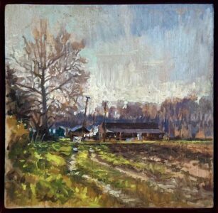 Michael Doyle, Griffins Farm Stand (SOLD), 2023, Oil on board, 8 x 7 ¾ inches