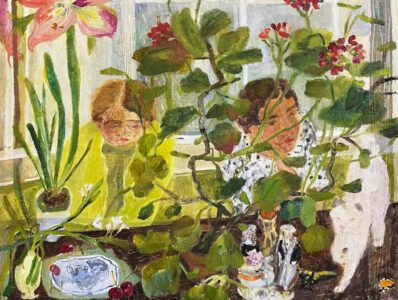 Elizabeth Endres, Duo and Cat and Collections (SOLD), 2023, Oil on canvas, 18 x 24 inches