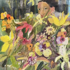 Elizabeth Endres, Eyes Spy (SOLD), 2023, Oil on canvas, 16 x 16 inches