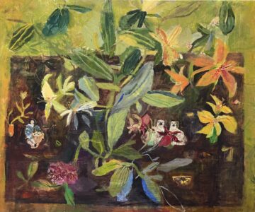 Elizabeth Endres, A Flower Seller and a Staffordshire Pair (SOLD), 2023, Oil on canvas, 30 x 36 inches