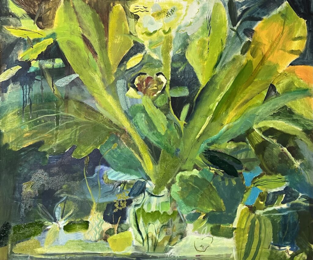 Elizabeth Endres, Aqua Plant (SOLD), 2023, Oil on canvas, 30 x 36 inches