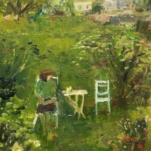 Elizabeth Endres, Green Garden Girl (SOLD), 2023, Oil on canvas, 9 x 9 inches