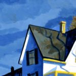 Philip Koch, Morning at the Rte. 6, Eastham House II, 2023, Oil on canvas, 20 x 40 inches