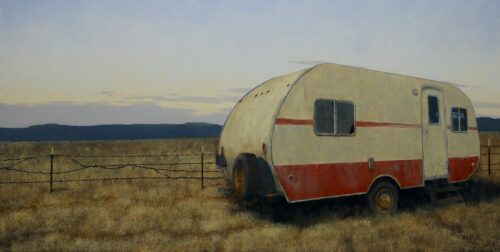 Francis Di Fronzo, Us Alone (Part 5) (SOLD), 2023, Oil over watercolor and gouache on panel, 24 x 50 inches