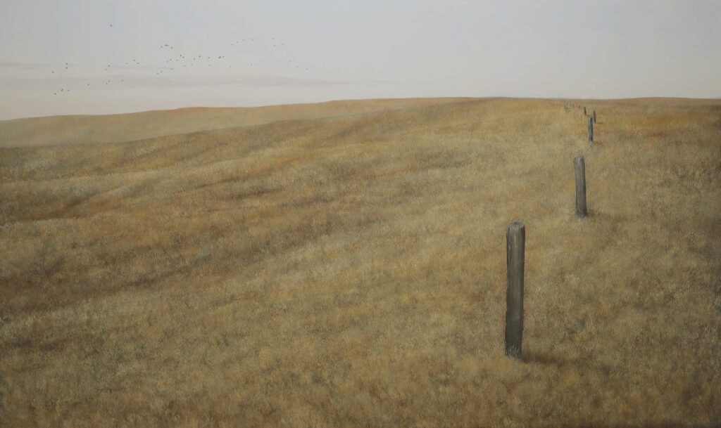 Francis DiFronzo, Western Front (Part 3), 2023, Oil over watercolor and gouache on panel, 36 x 60 inches