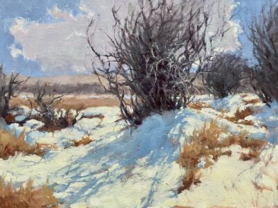 Ginny Butcher, Almost Spring, Oil on canvas panel, 12 x 16 inches, $1,000