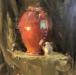 Beverly Boren AIS, Red and Green Harmony, Oil, 12 x 12 inches - SOLD -