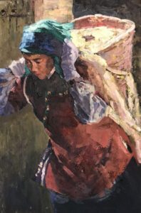 Peggy Chang, Woman Working, Oil, 30 x 20 inches, $4,500