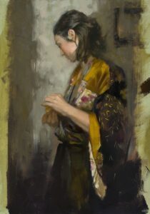 Crystal Despain, Secret Places: Self Portrait with Locket, Oil on aluminum, 16 x 11 1/2 inches, $1,900