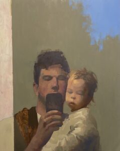 Riley Doyle, Grace and I Reflection, Oil on panel, 20 x 16 inches, $2,250
