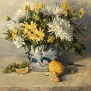 Fran Ellisor AIS, Arrangement in White and Yellow, Oil on linen board, 16 x 16 inches - SOLD -