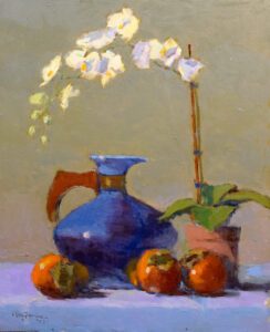 Mark Farina AIS, Orchid & Persimmons, Oil on canvas, 14 3/4 x 11 1/4 inches, $2,500
