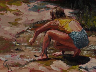 Courtney Hunt, Chasing Butterflies, Oil on panel, 6 x 8 inches, $850