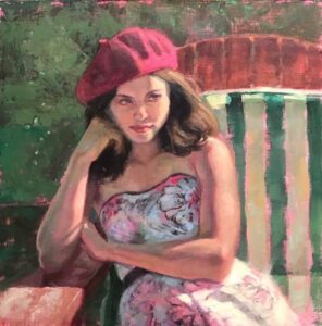 Patricia McGeeney, Raspberry Beret, Oil on panel, 12 x 12 inches - SOLD -