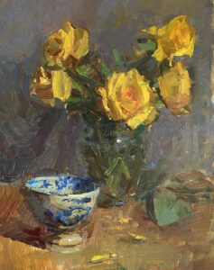 Patricia Nebbeling, Yellow Roses, Oil on linen panel, 18 x 14 inches, $1,800